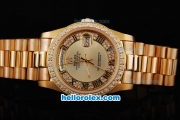 Rolex Day-Date Oyster Perpetual Full Gold with Diamond Bezel,Roman Marking