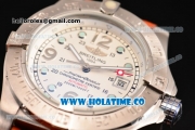 Breitling Superocean Steelfish Asia 2813 Automatic Steel Case with white Dial Dot/Arabic Numeral Markers and Brown Leather Strap