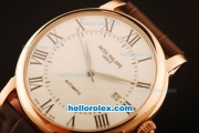 Patek Philippe Calatrava Swiss ETA 2824 Automatic Rose Gold Case with White Dial and Brown Leather Strap