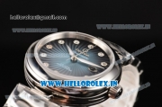 Omega De Ville Ladymatic Swiss ETA 2671 Automatic Full Steel with Blue Stripy Dial and Diamonds Markers