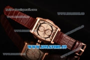 IWC Da-Vinci Chrono Miyota Quartz Rose Gold Case with Brown Leather Strap and White Dial