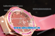 Hublot Big Bang Tutti Japanese Miyota Quartz Rose Gold Case with Red Dial Stick Markers and Pink Rubber Strap