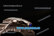 Cartier Rotonde De Miyota Quartz Steel Case/Bracelet with Black Dial Diamonds Bezel and Black Roman Numeral Markers