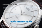 Rolex Cellini Clone Rolex 3132 Automatic Steel Case with Silver Dial Brown Leather Strap - (BP)