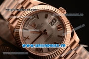 Rolex Day-Date Clone Rolex 3235 Automatic Rose Gold Case with Silver Dial Roman Numeral Markers and Rose Gold Bracelet (CF)