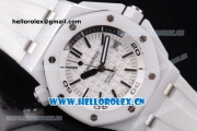 Audemars Piguet Royal Oak Offshore Diver Clone AP Calibre 3120 Automatic Ceramic Case with White Dial Black Second Hand and White Rubber Strap (EF)