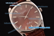 Rolex Cellini Danaos Swiss Quartz Stainless Steel Case with Brown Leather Strap Brown Dial Stick Markers