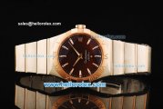 Omega Constellation Swiss ETA 2892 Automatic Movement Steel Case with Brown Dial and Rose Gold Markers-Two Tone Strap