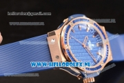 Hublot Big Bang Tutti Japanese Miyota Quartz Rose Gold Case with Blue Dial Stick Markers and Blue Rubber Strap