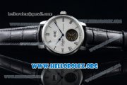 Glashutte Senator Meissen Tourbillon Swiss Tourbillon Automatic Steel Case with White Dial Black Leather Strap