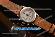 Rolex Explorer Chronograph Miyota OS20 Quartz Steel Case with White Dial Steel Bezel and Brown Leather Strap
