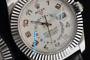 Rolex Sky-Dweller Asia 2813 Automatic Stainless Steel Case with Black Leather Strap and White Dial Numeral Markers