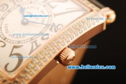 Franck Muller Long Island Swiss ETA Quartz Movement Diamond Bezel with White Dial and Black Leather Strap