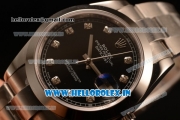 Rolex Datejust Oyster Perpetual Swiss ETA 2836 Automatic Steel Case Black Dial With Diamonds Markers Steel Bracelet (BP)