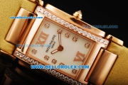 Patek Philippe Ref.4910 Swiss ETA Quartz Movement Rose Gold Case with White Dial and Diamond Bezel/Markers-Lady Model