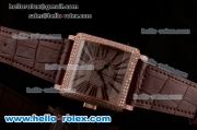 Franck Muller Master Square Swiss ETA 2824 Automatic Rose Gold Case Diamond Bezel with Brown Leather Strap and Diamond Dial