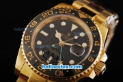 Rolex GMT-Master Oyster Perpetual Swiss ETA 2836 Automatic Movement Full Gold with Black Bezel and Black Dial - White Markers