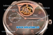 IWC Portuguese Tourbillon Mystere Swiss Tourbillon Automatic Steel Case with Black Dial Black Leather Strap and Rose Gold Arabic Numeral Markers (FT)