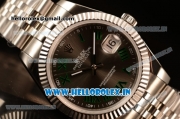 Rolex Datejust 37mm Swiss ETA 2836 Automatic Movement Steel Case with Steel Bezel Grey Dial Green Roman Steel Strap