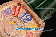 Franck Muller Cintree Curvex Swiss Quartz Rose Gold/Diamonds Case with Diamonds Dial and Colorful Arabic Numeral Markers