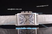 Franck Muller Long Island Chronograph Miyota Quartz Movement Steel Case with White Dial and White Leather Strap
