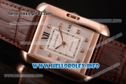 Cartier Tank Anglaise Miyota 9015 Automatic Rose Gold Case with Silver Dial Brown Leather Strap and Diamonds Markers