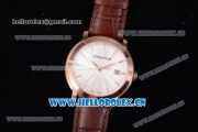 Audemars Piguet Jules Audemars Clone AP Calibre 3120 Automatic Rose Gold Case with White Dial Stick Markers and Brown Leather Strap (EF)