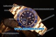 Rolex Submariner Miyota 9015 Automatic Yellow Gold Case/Bracelet with Blue Dial and White Dot Markers (BP)