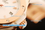 Hublot Big Bang Miyota Automatic Rose Gold Case with White Dial and White Rubber Strap-Lady Size