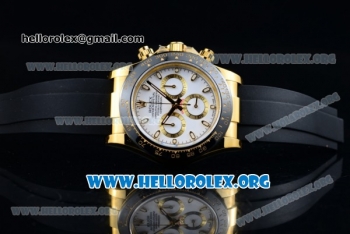 Rolex Daytona Chrono Clone Rolex 4130 Automatic Yellow Gold Case with White Dial Ceramic Bezel and Black Rubber Strap (EF)