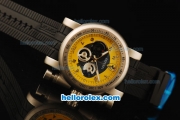 Ferrari Chronograph Quartz Movement Steel Case with Yellow/Black Dial and Black Rubber Strap-7750 Coating Case