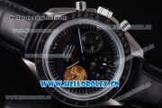 Omega Speedmaster Apollo 11 40th Anniversary Venus 7750 Manual Winding Steel Case with Black Dial Stick Markers and Black Leather Strap (EF)