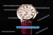 Cartier Ballon Bleu De Small Swiss Quartz Steel Case with White Dial Black Roman Numeral Markers and Burgundy Leather Strap