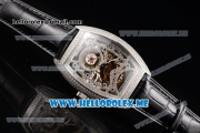 Franck Muller Cintree Curvex Skeleton Asia 2813 Automatic Steel Case with Skeleton Dial Brown Leather Strap and Diamonds Bezel