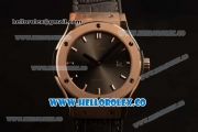 Hublot Classic Fusion Miyota 9015 Automatic Rose Gold Case with silver Dial and Black Leather Strap (AAAF)