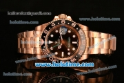 Rolex GMT-Master II Oyster Perpetual Swiss ETA 2836 Automatic Movement Full Rose Gold with Black Bezel and Black Dial