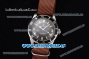 Rolex Submariner Vintage Asia 2813 Automatic Steel Case with Black Dial Stick/Arabic Number Markers and Brown Nylon Strap