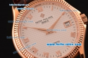 Patek Philippe Calatrava Swiss ETA 2824 Automatic Rose Gold Case with Brown Leather Strap and White Dial Roman Markers