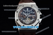 Audemars Piguet Royal Oak Offshore Tourbillon Chronograph Miyota Quartz Movement Steel Case Brown Dial With Stick Markers Brown Rubber Strap