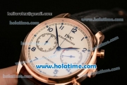 IWC Portuguese Chrono Miyota OS20 Quartz Rose Gold Case with White Dial Blue Numeral Markers and Black Leather Bracelet