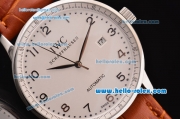 IWC Portuguese 2813 Automatic Steel Case with Silver Numeral Markers Brown Leather Strap and White Dial