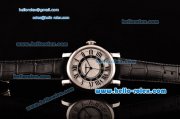 Cartier Rotonde Swiss ETA 2836 Automatic Steel Case Black Leather Strap White Dial and Roman Markers