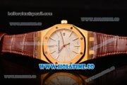 Audemars Piguet Royal Oak 39MM Miyota 9015 Automatic Yellow Gold Case with White Dial Brown Leather Strap and Stick Markers (BP)