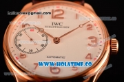 IWC Portugieser Hand-Wound Asia 6497 Manual Winding Rose Gold Case with White Dial Brown Leather Strap and Arabic Numeral Markers
