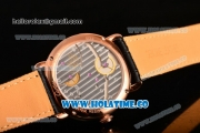 Cartier Rotonde De Asia Manual Winding Rose Gold Case with Black Roman Numeral Markers White Dial and Black Leather Strap