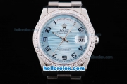 Rolex Day-Date Oyster Perpetual with Diamond Bezel,Light Ocean Blue Dial and Black Number Marking