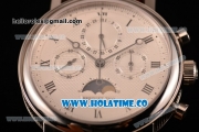 Breguet Grande Complication Moon Phase Chrono Venus 7750 Manual Winding Steel Case with White Dial Brown Leather Strap and Roman Numeral Markers (GF)