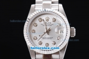 Rolex Datejust Oyster Perpetual Automatic Full White with Diamond Marking-Lady Size