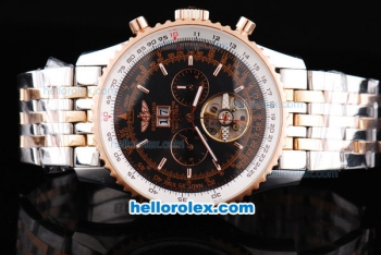 Breitling Navitimer Tourbillon Automatic Black Dial with Rose Gold Bezel and Stick Marker-Two Tone Strap
