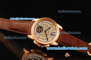 Cartier Calibre Swiss Tourbillon Manual Winding Movement Rose Gold Case with Brown Leather Strap